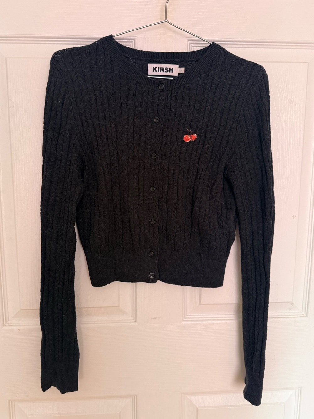 KIRSH Dark Grey Cable Knit Cropped Cardigan Cherry Logo Size 1 Korean